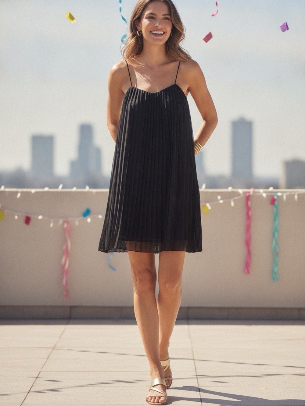 Teeze Me Black Pleated Sleeveless Mini Dress - Classic Chic - Size 1 Junior